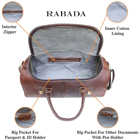 Premium Leather Duffle Bag – 24" Travel, Gym, Weekender with Trolley Strap