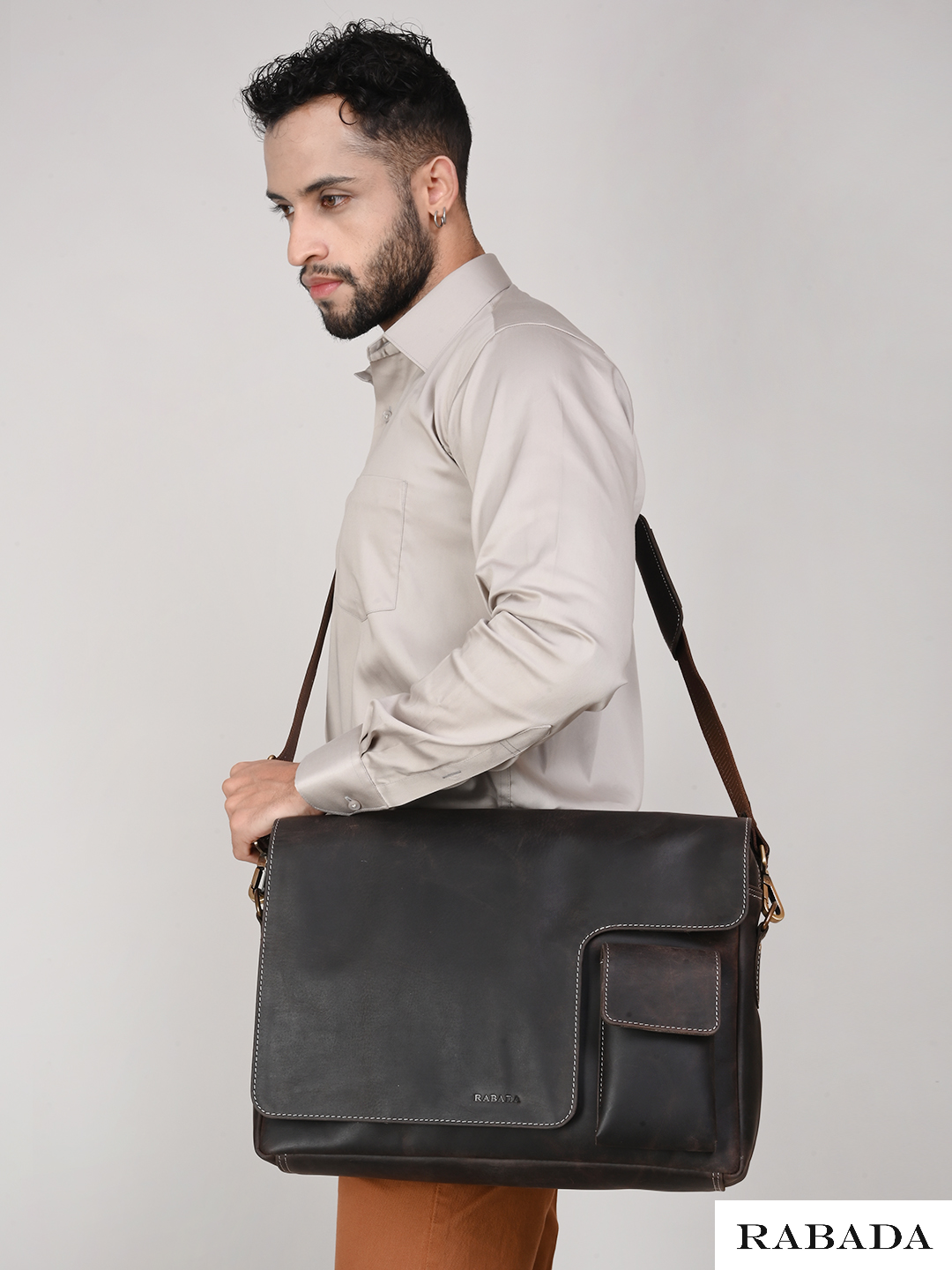 Genuine Buffalo Leather Messenger Bag – Vintage Crossbody Satchel for Men