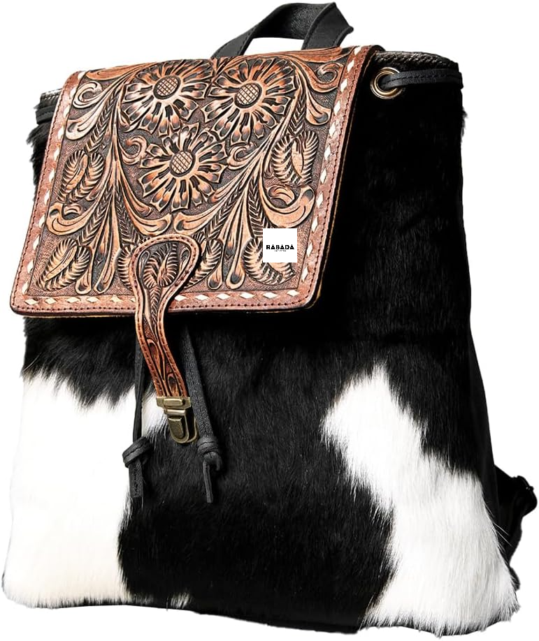 Tooled Cowhide Backpack – Genuine Leather & Hair-On-Hide Accents