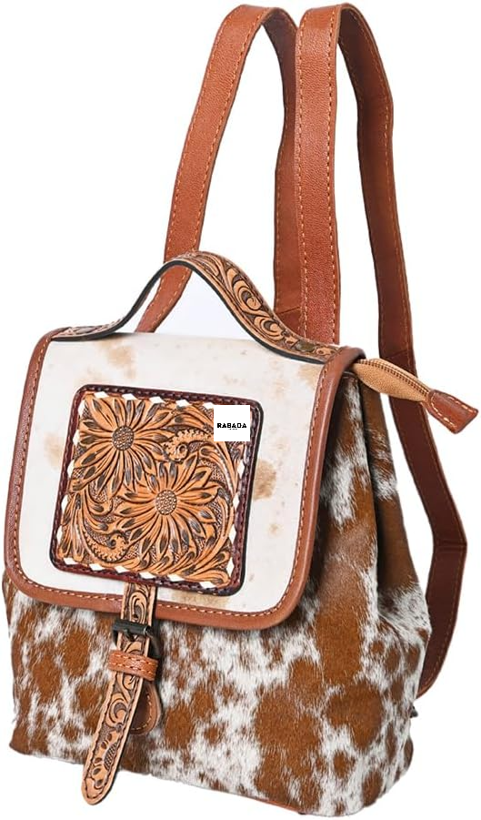 Western Hair-On Hide Tooled Leather Backpack